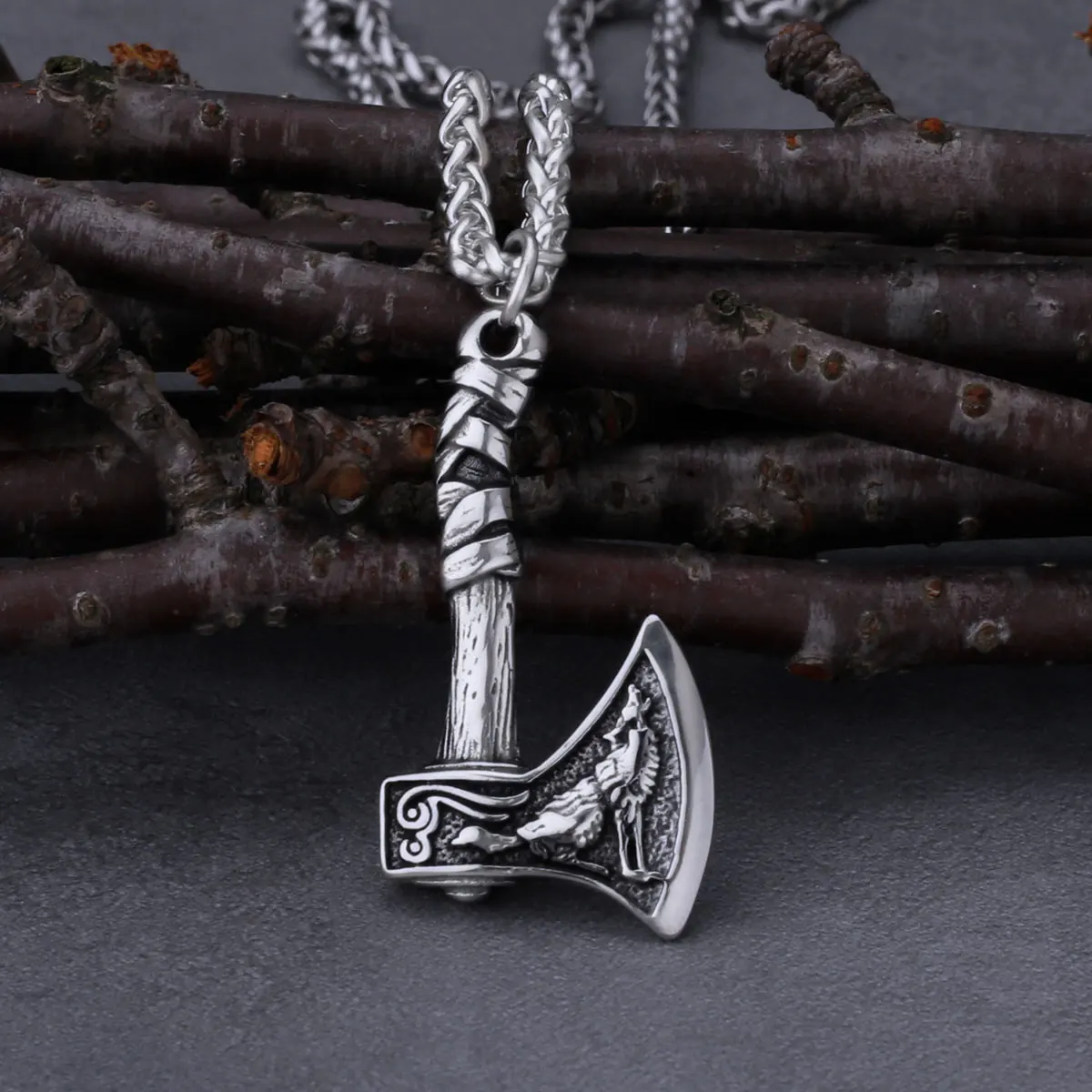 Viking Wolf Crow Axe Pendant Necklace Retro Slavic Odin Amulet Mens Fashion Charm Stainless Steel Necklace Jewelry Gift Viking Wolf Crow Axe Pendant Necklace Retro Slavic Odin Amulet Mens Fashion Charm Stainless Steel Necklace Jewelry Gift