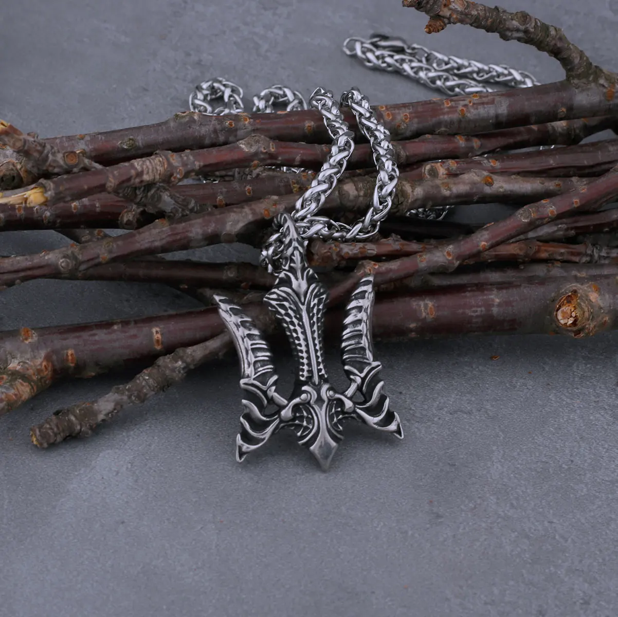 Nordic Poseidon Trident Necklace Mens Fashion Hip Hop Stainless Steel Pendant Viking Jewelry Gift Dropshipping