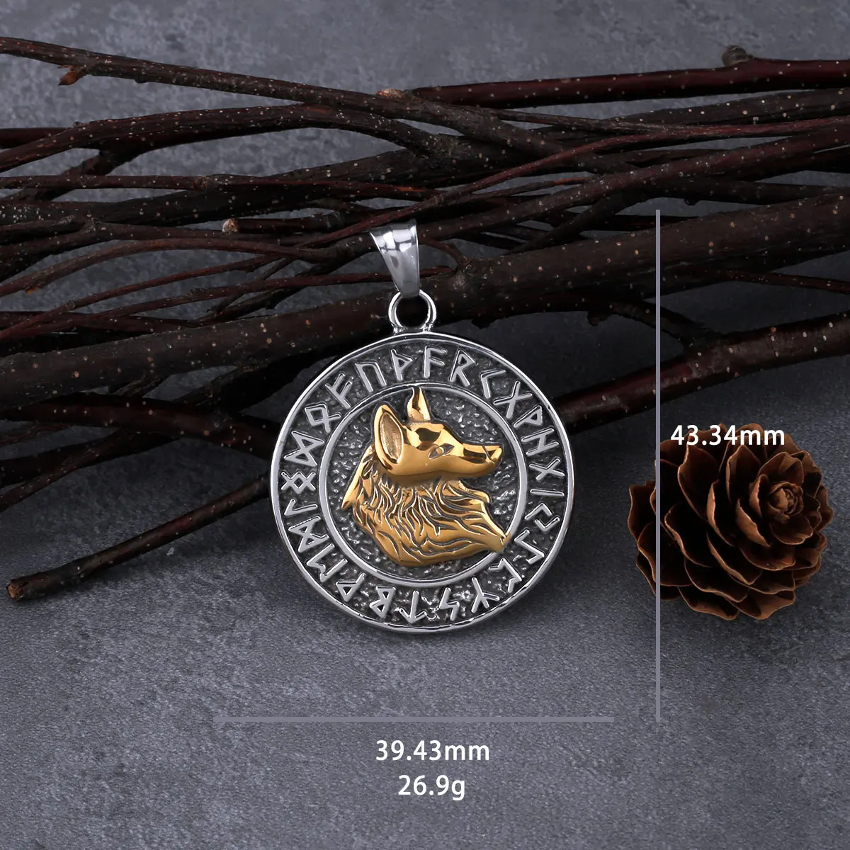 Stainless Steel Viking Wolf Head Retro Rune Pendant Necklace Mens Compass Amulet High Quality Handmade Pendant Jewelry Stainless Steel Viking Wolf Head Retro Rune Pendant Necklace Mens Compass Amulet High Quality Handmade Pendant Jewelry