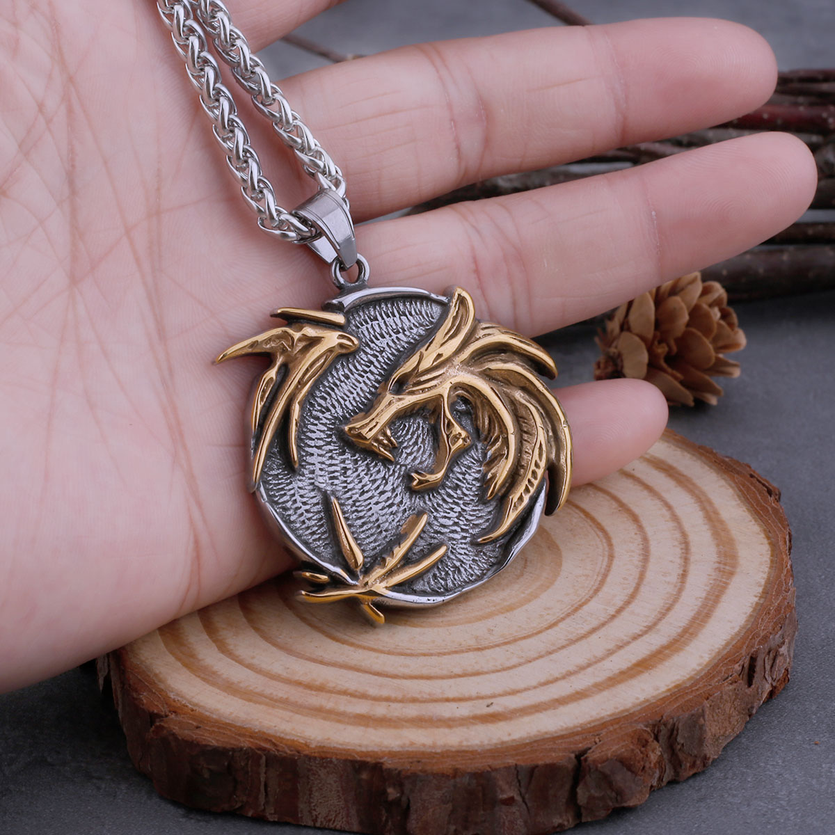 Vintage Viking Wizard Wolf Head and Raven Necklace Men's Norwegian Amulet Pendant Figure TV Stainless Steel Jewelry Gift Vintage Viking Wizard Wolf Head and Raven Necklace Men's Norwegian Amulet Pendant Figure TV Stainless Steel Jewelry Gift