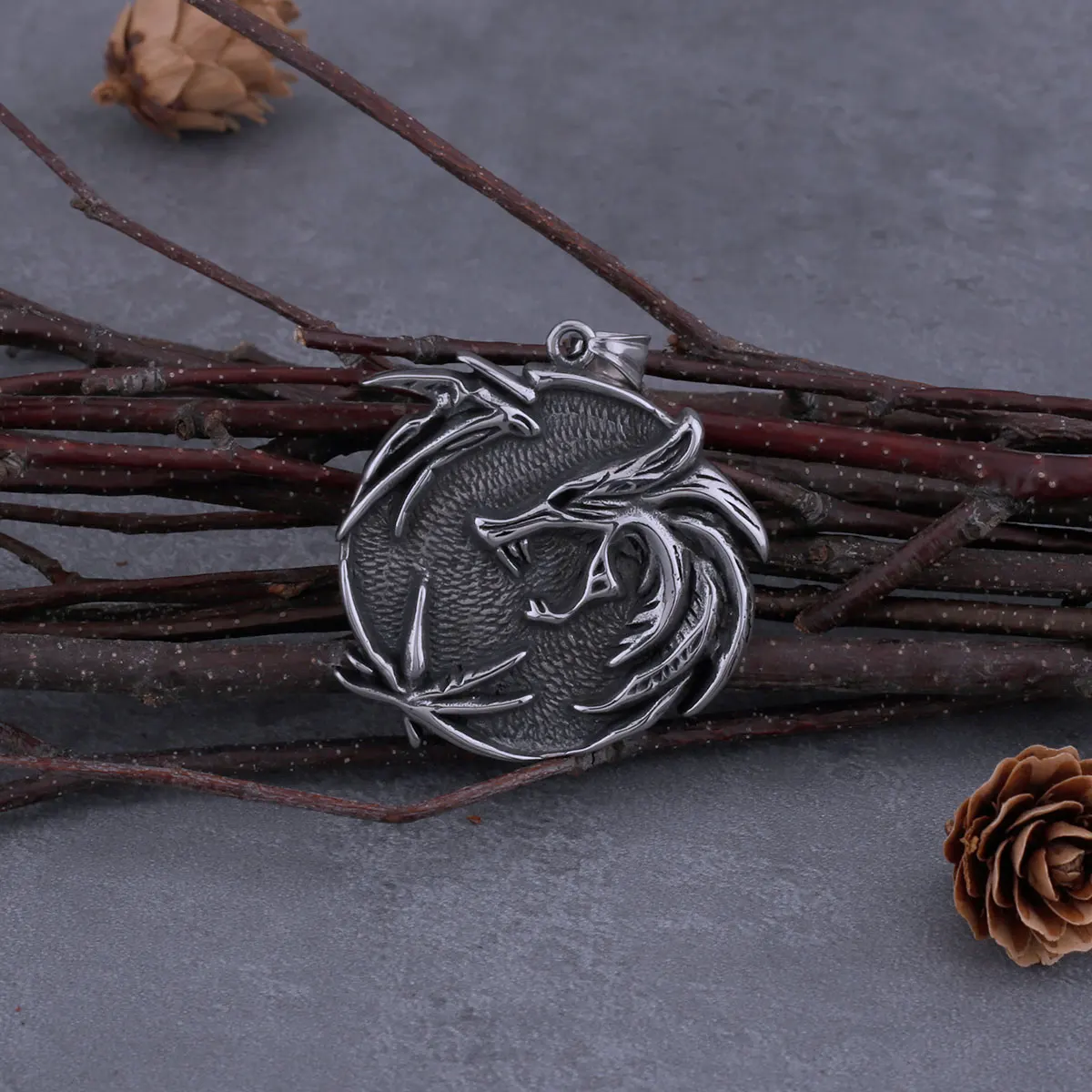 Vintage Viking Wizard Wolf Head and Raven Necklace Men's Norwegian Amulet Pendant Figure TV Stainless Steel Jewelry Gift