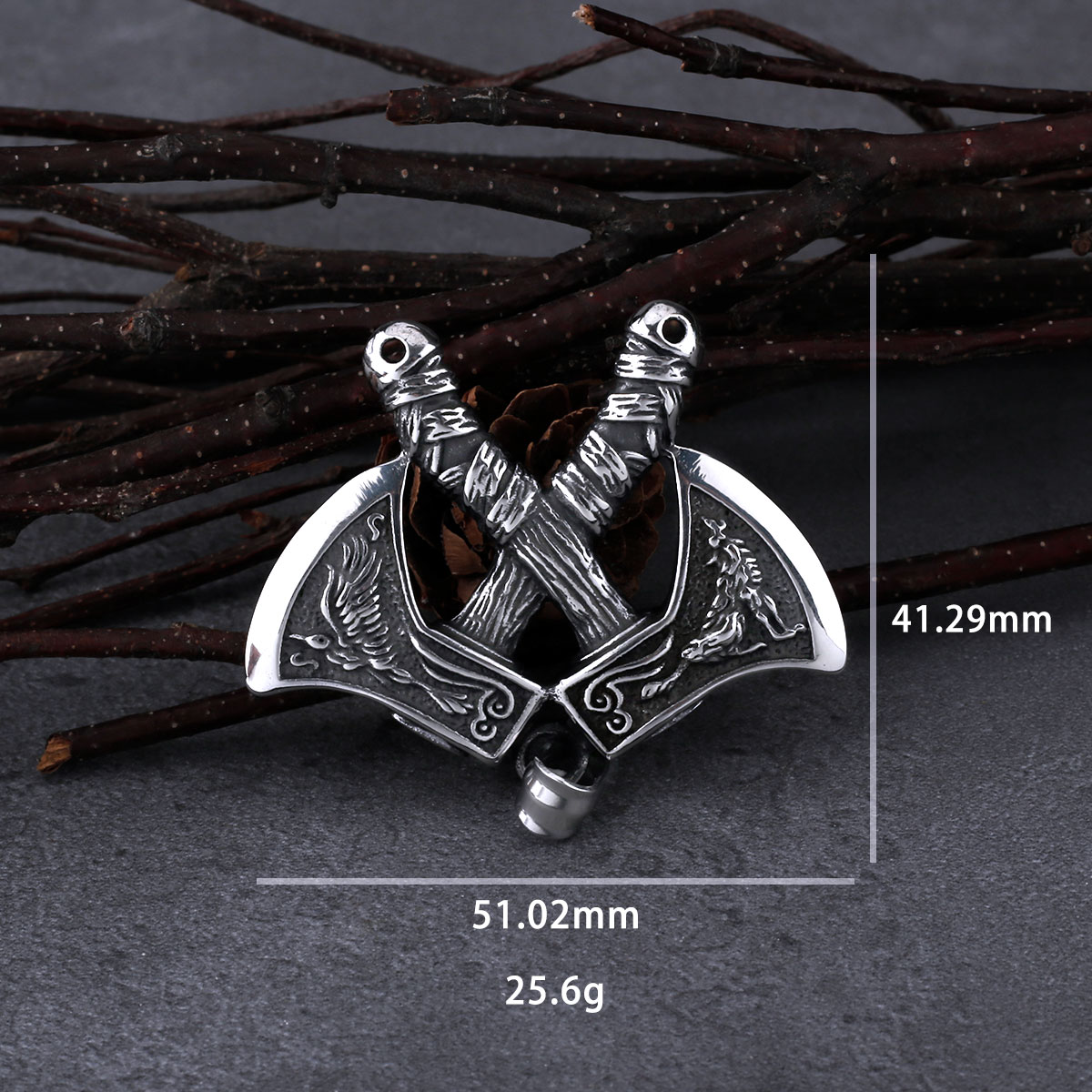 316L Stainless Steel Viking Double Axe Men's Pendant Necklace Classic Wolf Eagle Pattern Accessories with Wooden Box 316L Stainless Steel Viking Double Axe Men's Pendant Necklace Classic Wolf Eagle Pattern Accessories with Wooden Box