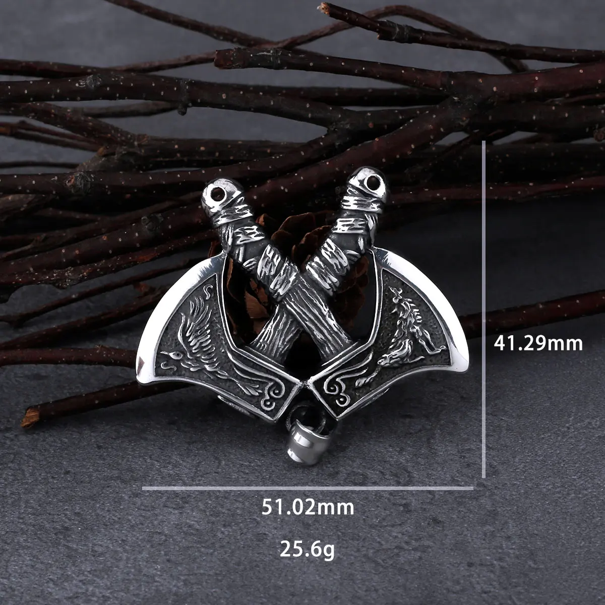 316L Stainless Steel Viking Double Axe Men’s Pendant Necklace Classic Wolf Eagle Pattern Accessories with Wooden Box 316L Stainless Steel Viking Double Axe Men's Pendant Necklace Classic Wolf Eagle Pattern Accessories with Wooden Box