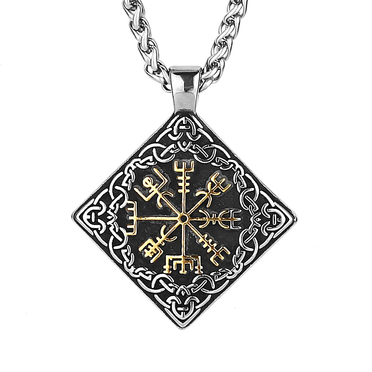 Stainless Steel Men's Road Sign Compass Vegvisir Rune Necklace Odin Amulet Viking Hip Hop Vintage Pendant Jewelry Boyfriend Gift