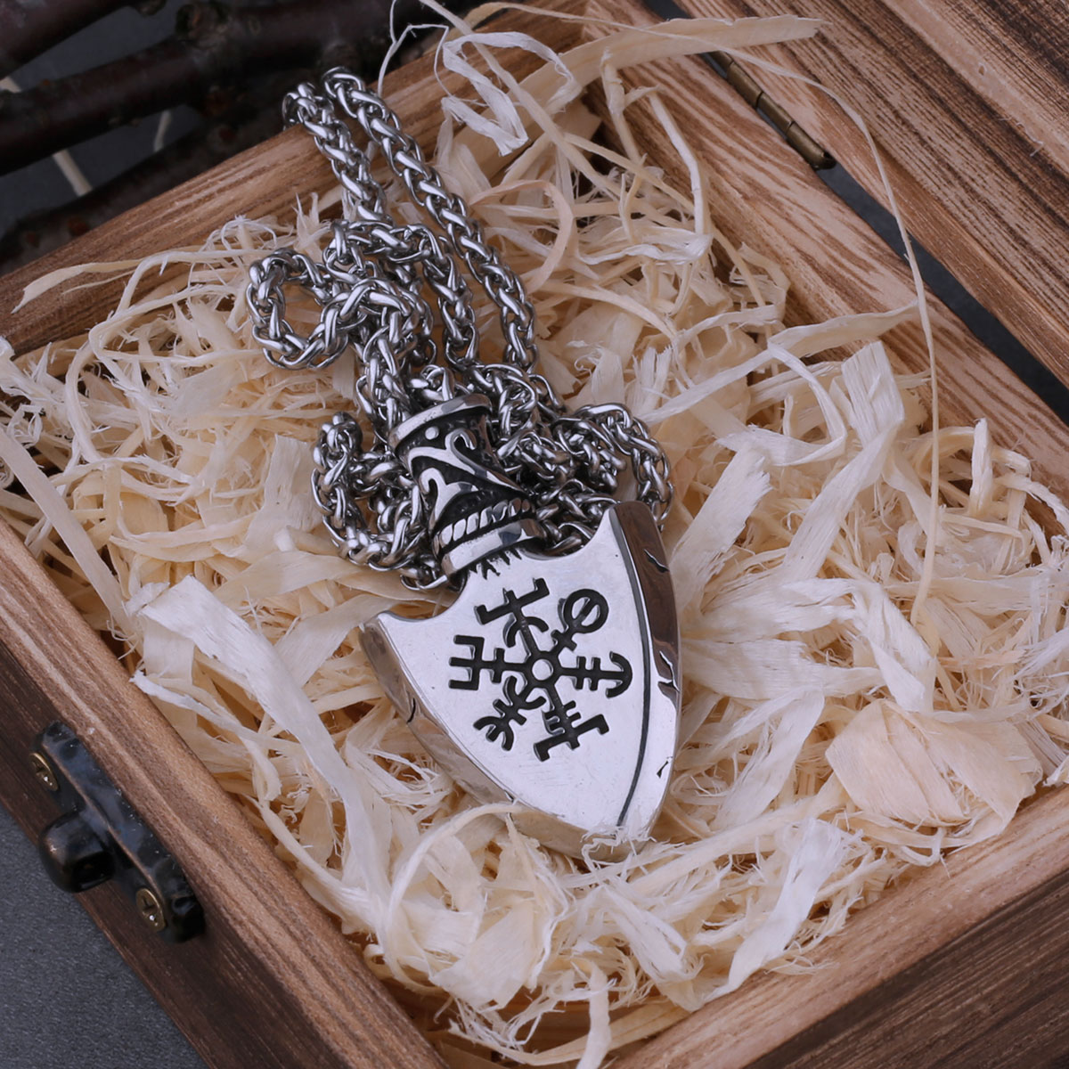 Stainless Steel Viking Arrow Spear Rune Necklace Men's Retro Nordic Awe Helmet Amulet Pendant Jewelry Stainless Steel Viking Arrow Spear Rune Necklace Men's Retro Nordic Awe Helmet Amulet Pendant Jewelry