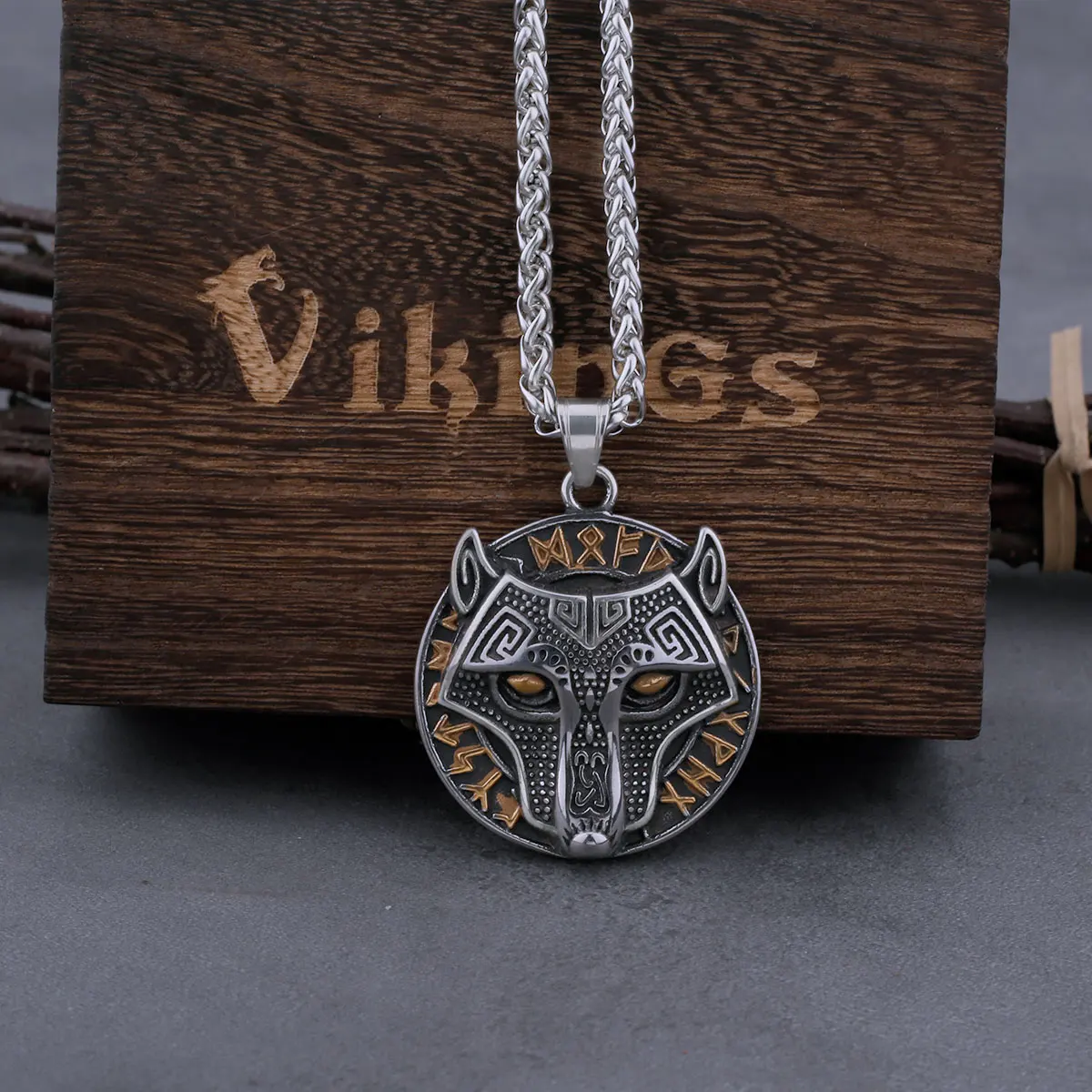 Viking Stainless Steel Wolf Head Necklaces Mens Mixed Gold Color Odin Rune Amulet Jewelry Biker Punk Hip Hop Pendant Gift Viking Stainless Steel Wolf Head Necklaces Mens Mixed Gold Color Odin Rune Amulet Jewelry Biker Punk Hip Hop Pendant Gift