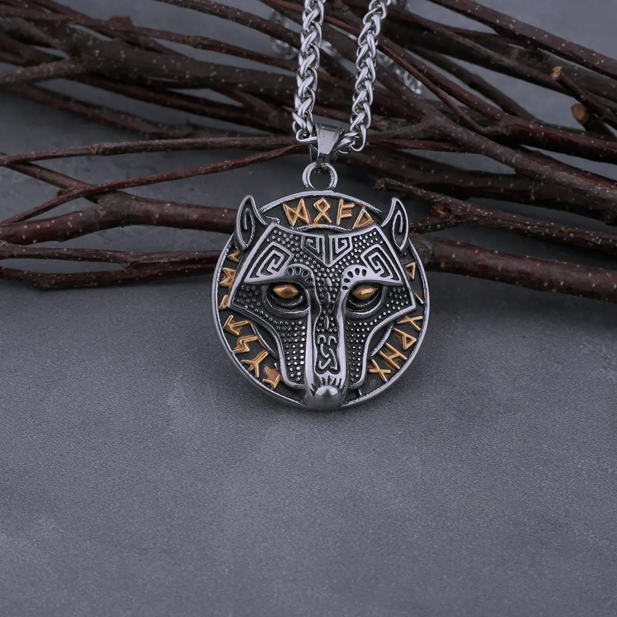 Viking Stainless Steel Wolf Head Necklaces Mens Mixed Gold Color Odin Rune Amulet Jewelry Biker Punk Hip Hop Pendant Gift Viking Stainless Steel Wolf Head Necklaces Mens Mixed Gold Color Odin Rune Amulet Jewelry Biker Punk Hip Hop Pendant Gift