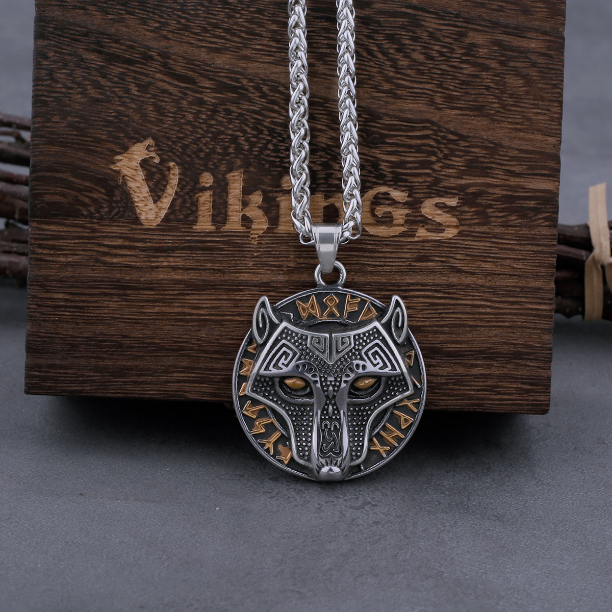 Viking Stainless Steel Wolf Head Necklaces Mens Mixed Gold Color Odin Rune Amulet Jewelry Biker Punk Hip Hop Pendant Gift Viking Stainless Steel Wolf Head Necklaces Mens Mixed Gold Color Odin Rune Amulet Jewelry Biker Punk Hip Hop Pendant Gift
