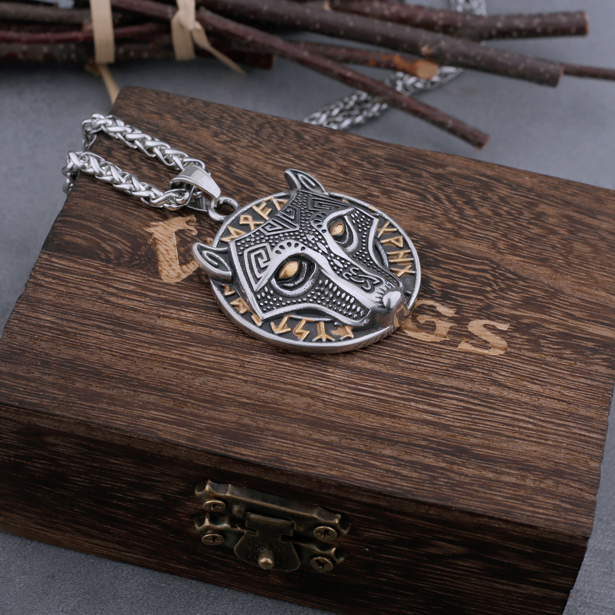 Viking Stainless Steel Wolf Head Necklaces Mens Mixed Gold Color Odin Rune Amulet Jewelry Biker Punk Hip Hop Pendant Gift Viking Stainless Steel Wolf Head Necklaces Mens Mixed Gold Color Odin Rune Amulet Jewelry Biker Punk Hip Hop Pendant Gift