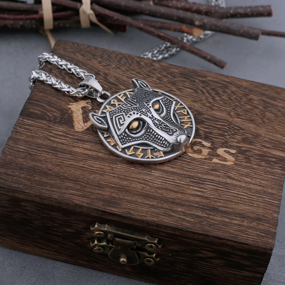 Viking Stainless Steel Wolf Head Necklaces Mens Mixed Gold Color Odin Rune Amulet Jewelry Biker Punk Hip Hop Pendant Gift Viking Stainless Steel Wolf Head Necklaces Mens Mixed Gold Color Odin Rune Amulet Jewelry Biker Punk Hip Hop Pendant Gift