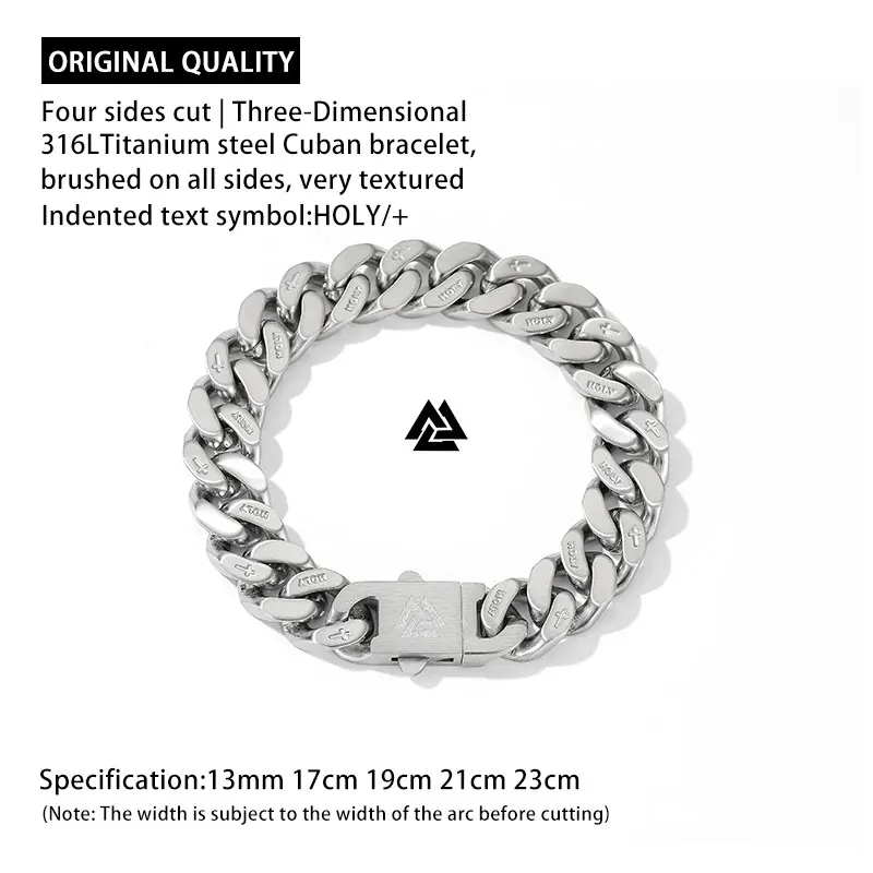 Original Design Stainless Steel Cuban Bracelet Men Women Couple Letter Matte Bangle Punk Hip Hop Thick Chunky Chain Wristband