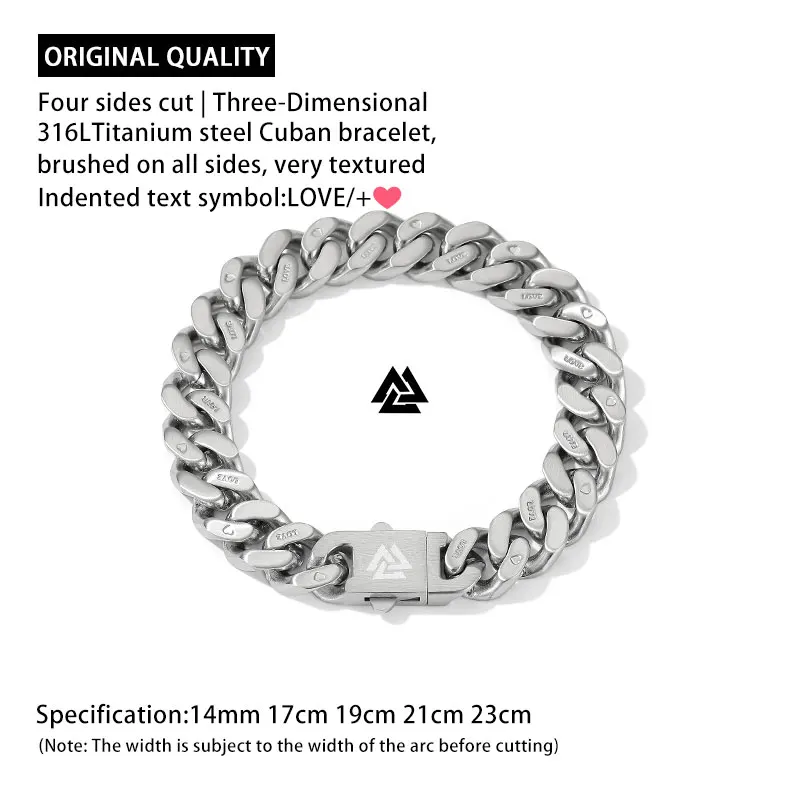 Original Design Stainless Steel Cuban Bracelet Men Women Couple Letter Matte Bangle Punk Hip Hop Thick Chunky Chain Wristband
