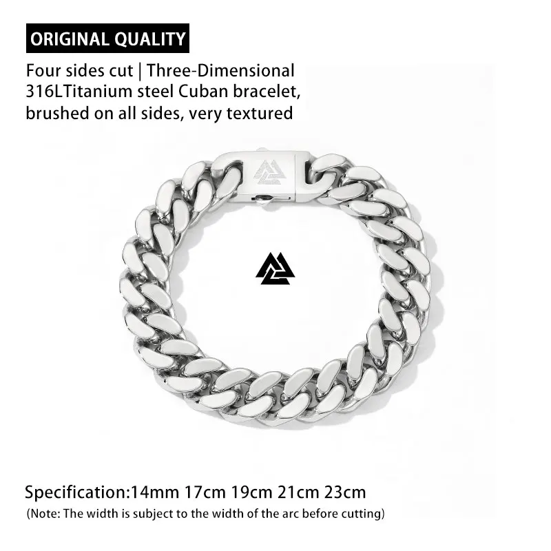 Original Design Stainless Steel Cuban Bracelet Men Women Couple Letter Matte Bangle Punk Hip Hop Thick Chunky Chain Wristband