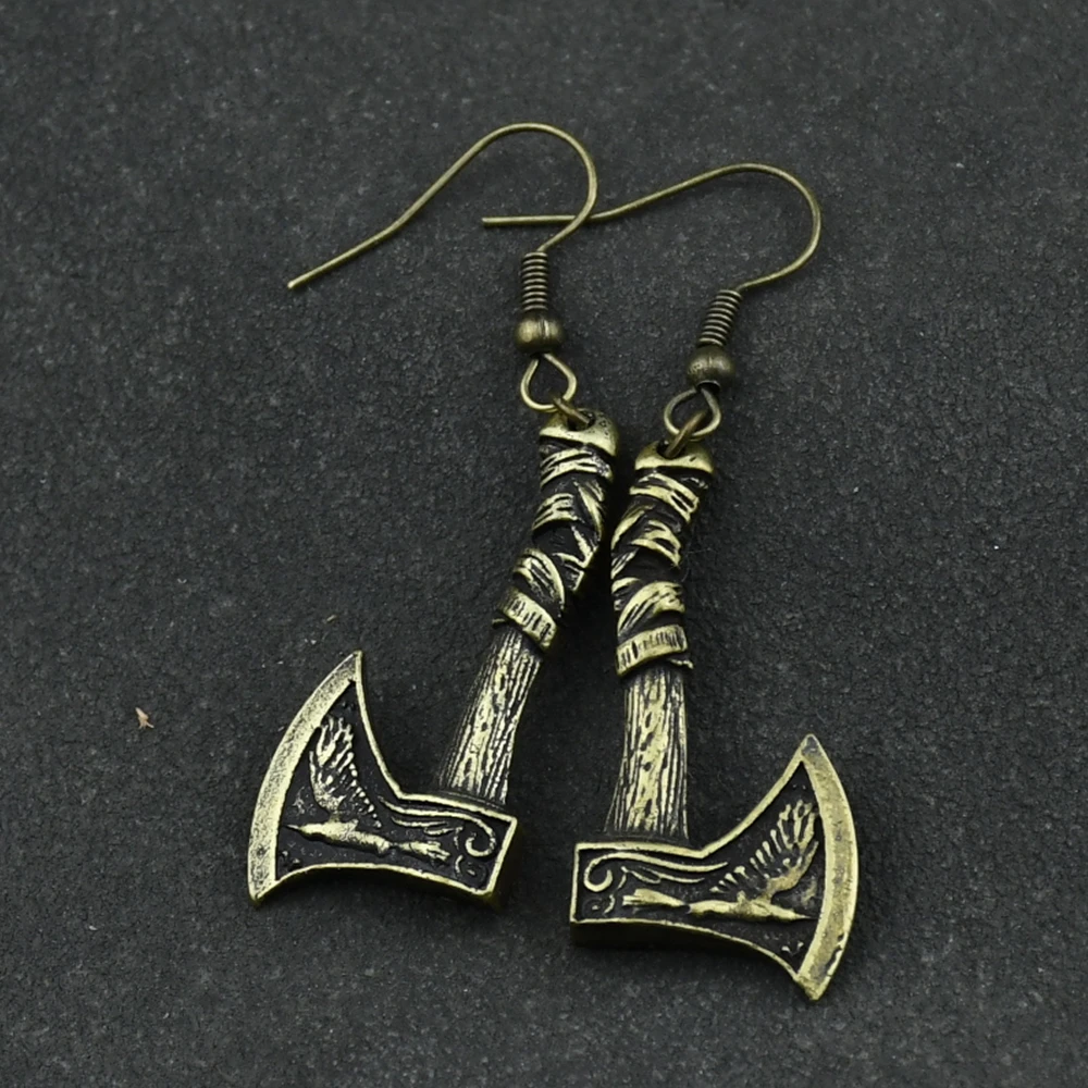 Viking Odin Raven Pendant Drop Earring Wolf Raven Axe Dangle Earring Women Jewelry with gift bag Viking Odin Raven Pendant Drop Earring Wolf Raven Axe Dangle Earring Women Jewelry with gift bag