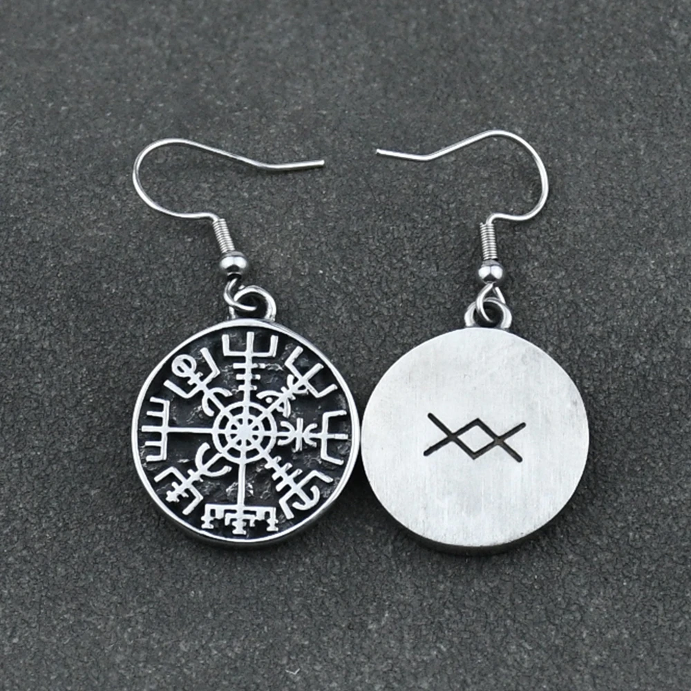 Nordic Viking rune compass amulet earrings Stainless steel earrings women gift Nordic Viking rune compass amulet earrings Stainless steel earrings women gift
