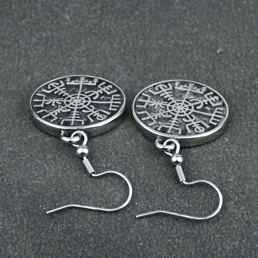 Nordic Viking rune compass amulet earrings Stainless steel earrings women gift Nordic Viking rune compass amulet earrings Stainless steel earrings women gift