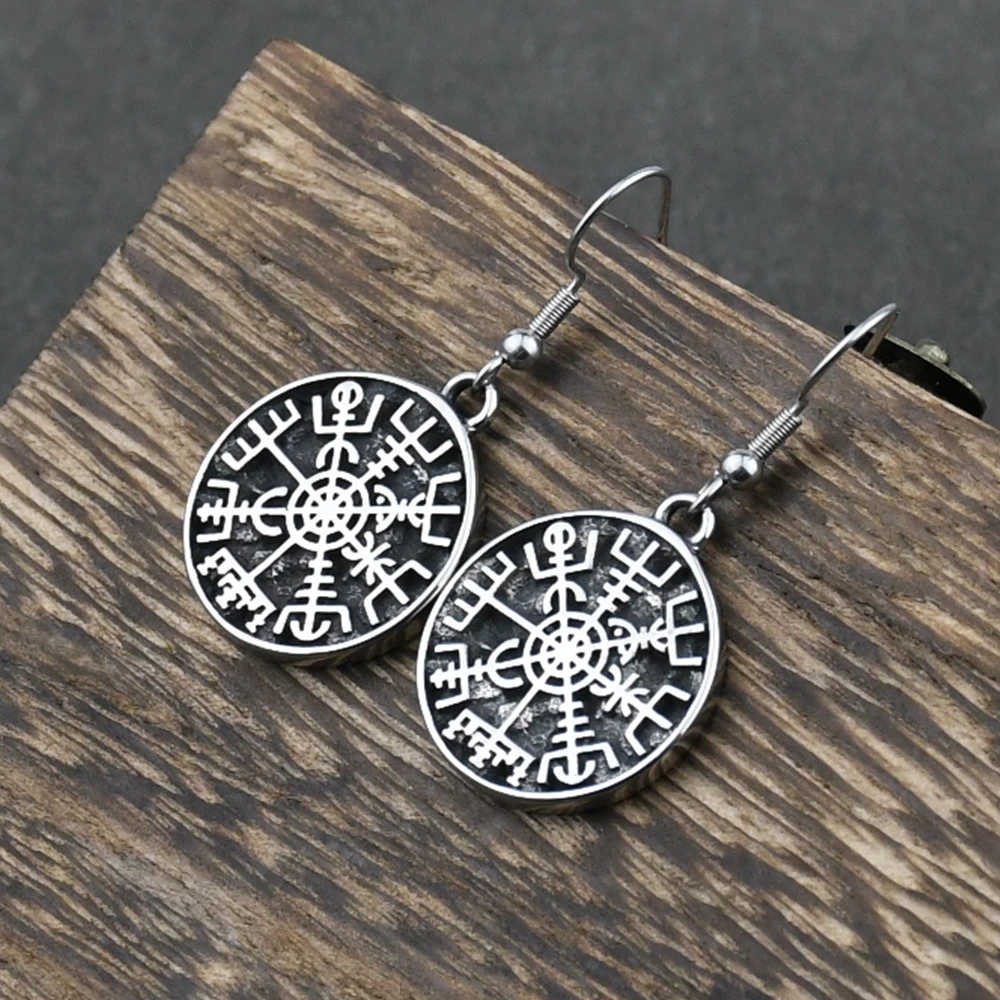 Nordic Viking rune compass amulet earrings Stainless steel earrings women gift Nordic Viking rune compass amulet earrings Stainless steel earrings women gift