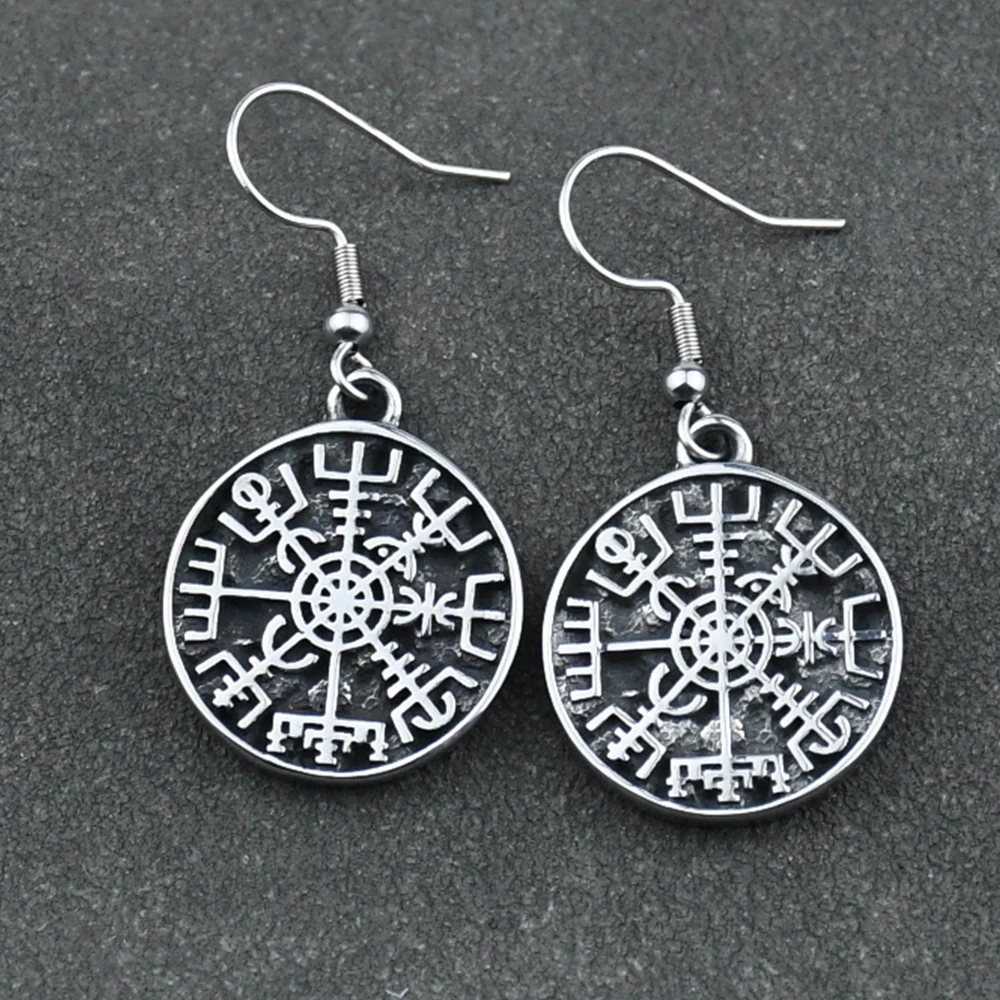 Nordic Viking rune compass amulet earrings Stainless steel earrings women gift Nordic Viking rune compass amulet earrings Stainless steel earrings women gift