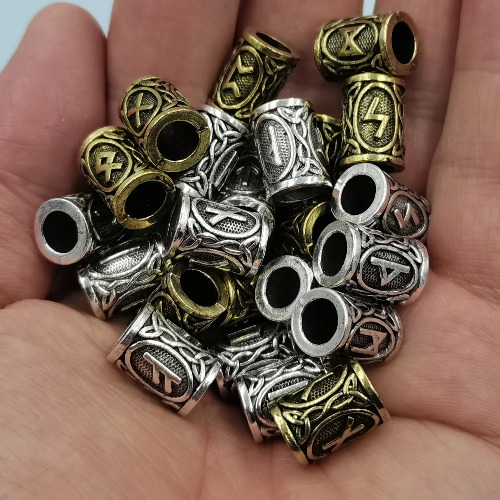 Hair Braid Beard Dreadlock Beads Rings Tube Viking Rune Charm Pendant for DIY Necklace Jewelry Making
