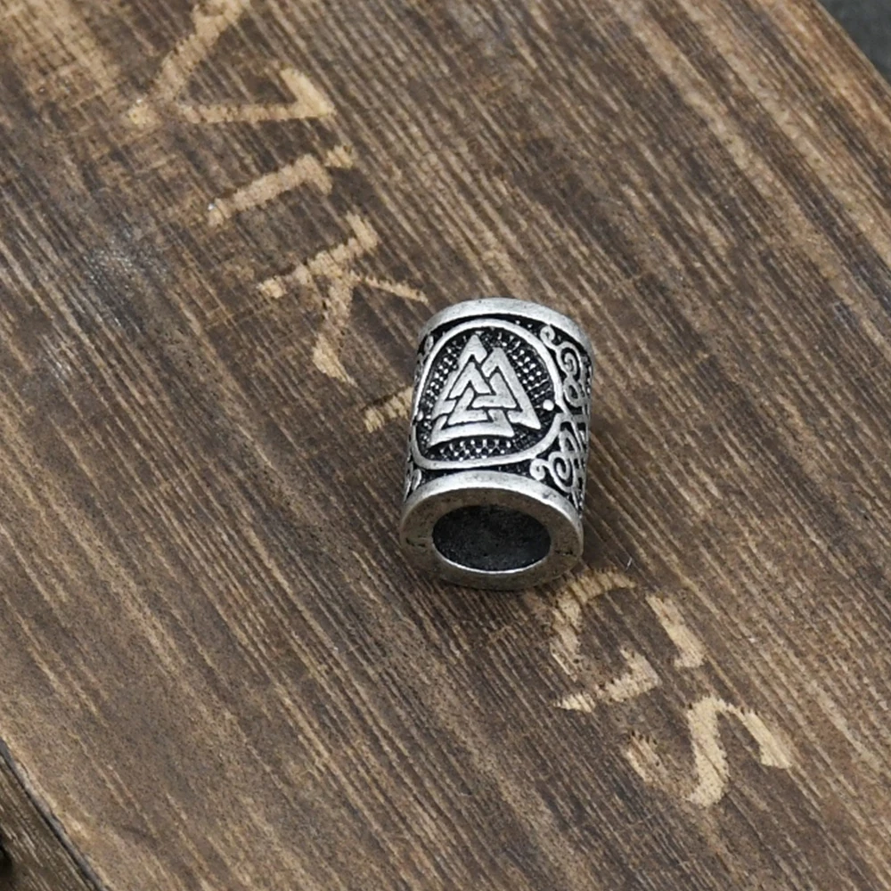 Viking Rune Hair Beard Valknut Vegvisir Compass snowflake Knot Trinity Charms for Beards Large Hole Bead Rune Bracelet DIY