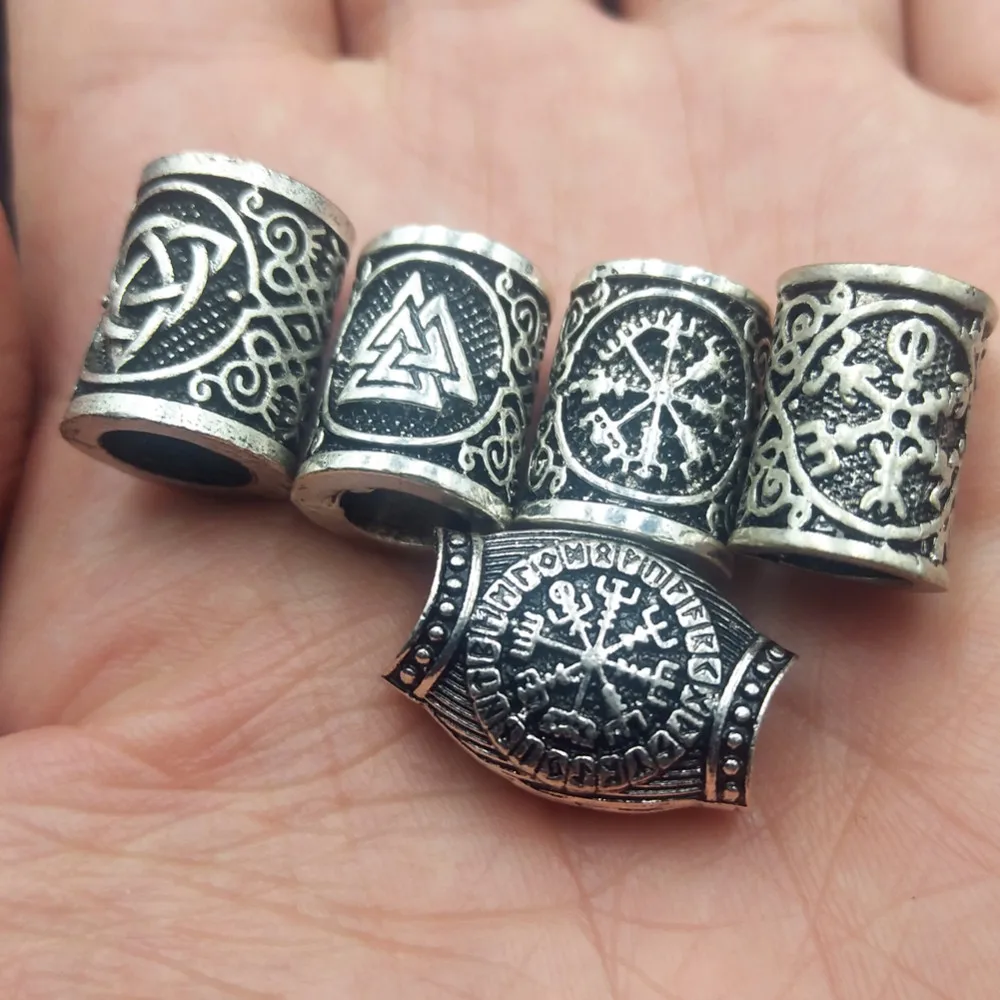 Viking Runes Bear paw Beads Charms TIWAZ TYR Sol Odal Futhark Rune Pendant for Hair Bead Bread Ring Viking Jewelry Finding