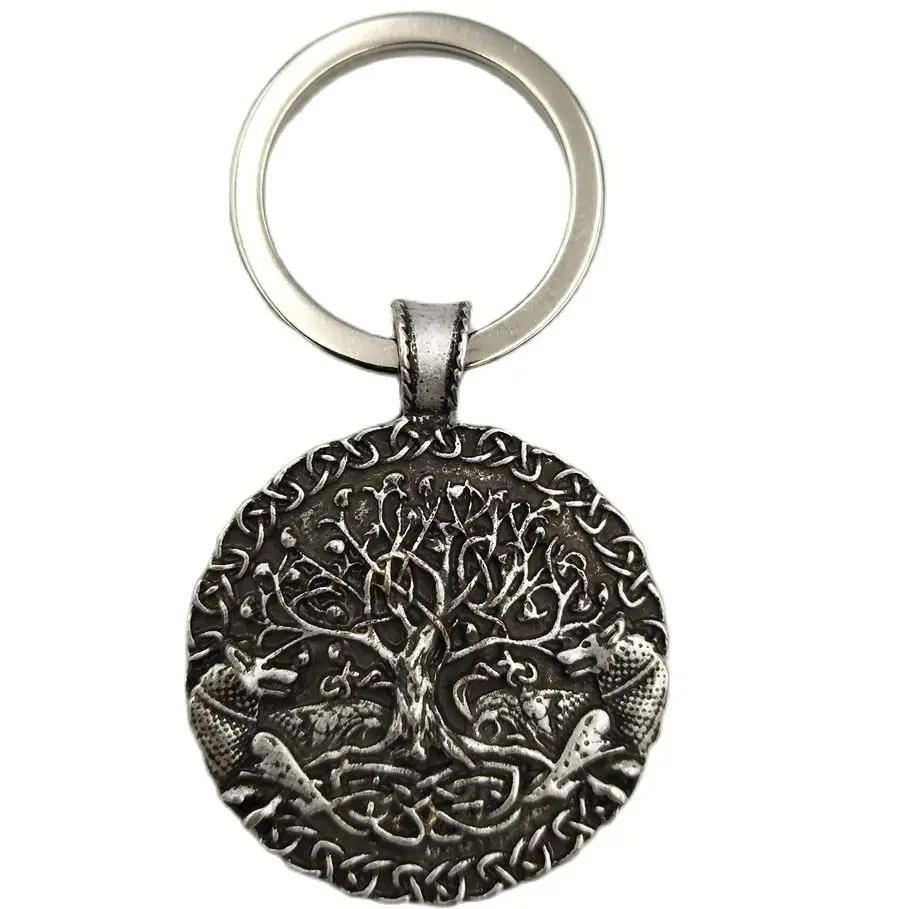 Two Wolf Key Ring Viking Amulet Keyring tree of life Pendant Keychain Men GIft Two Wolf Key Ring Viking Amulet Keyring tree of life Pendant Keychain Men GIft