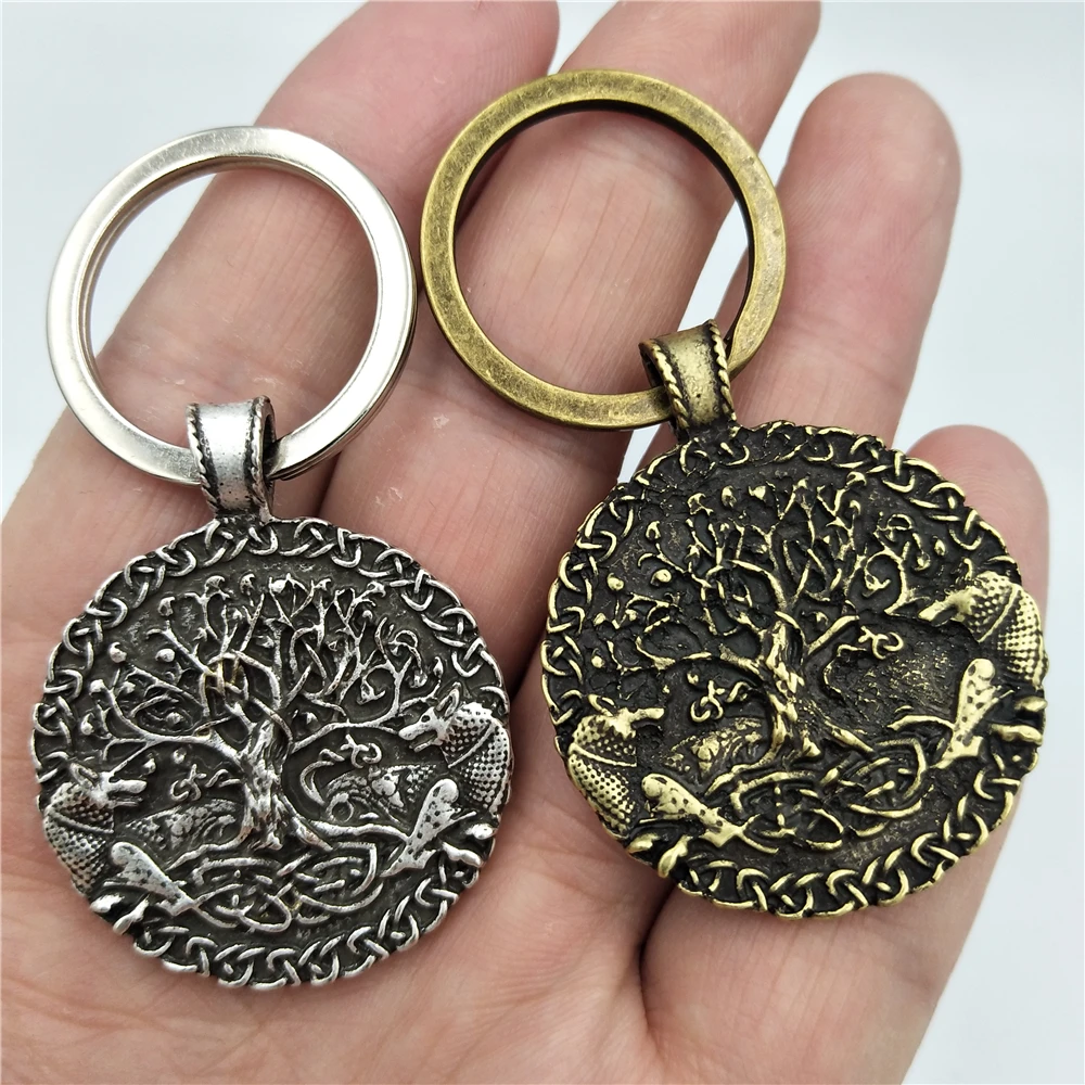 Two Wolf Key Ring Viking Amulet Keyring tree of life Pendant Keychain Men GIft Two Wolf Key Ring Viking Amulet Keyring tree of life Pendant Keychain Men GIft