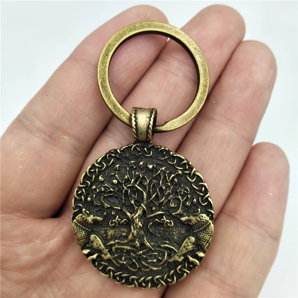 Two Wolf Key Ring Viking Amulet Keyring tree of life Pendant Keychain Men GIft Two Wolf Key Ring Viking Amulet Keyring tree of life Pendant Keychain Men GIft