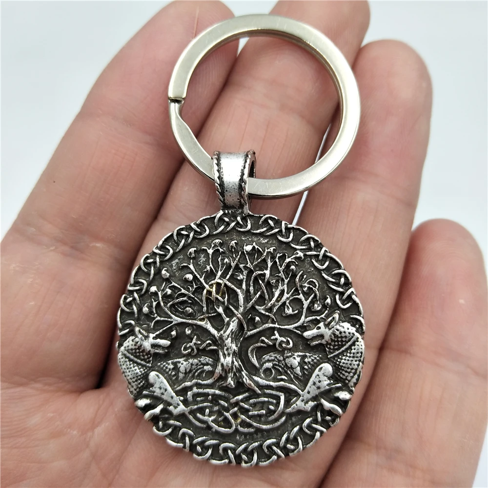 Two Wolf Key Ring Viking Amulet Keyring tree of life Pendant Keychain Men GIft Two Wolf Key Ring Viking Amulet Keyring tree of life Pendant Keychain Men GIft