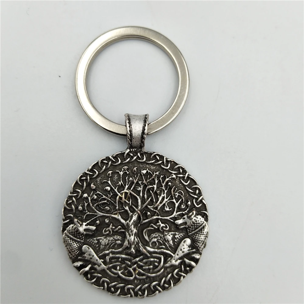 Two Wolf Key Ring Viking Amulet Keyring tree of life Pendant Keychain Men GIft Two Wolf Key Ring Viking Amulet Keyring tree of life Pendant Keychain Men GIft