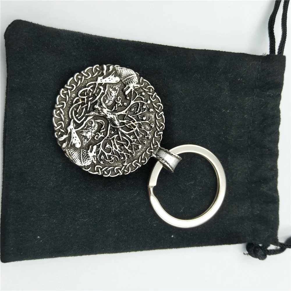 Two Wolf Key Ring Viking Amulet Keyring tree of life Pendant Keychain Men GIft Two Wolf Key Ring Viking Amulet Keyring tree of life Pendant Keychain Men GIft