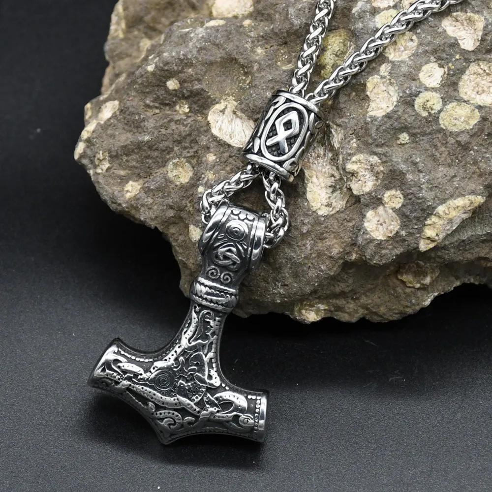 Norse Vikings Thor's Hammer Mjolnir Scandinavian Rune Amulet Keychain Stainless Steel Vegvisir Anchor Pendant Male Jewelry Norse Vikings Thor's Hammer Mjolnir Scandinavian Rune Amulet Keychain Stainless Steel Vegvisir Anchor Pendant Male Jewelry