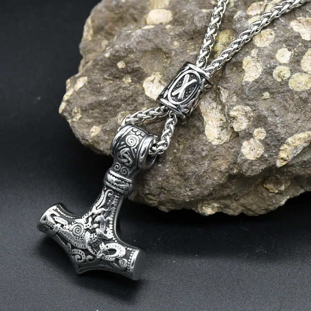 Norse Vikings Thor's Hammer Mjolnir Scandinavian Rune Amulet Keychain Stainless Steel Vegvisir Anchor Pendant Male Jewelry Norse Vikings Thor's Hammer Mjolnir Scandinavian Rune Amulet Keychain Stainless Steel Vegvisir Anchor Pendant Male Jewelry