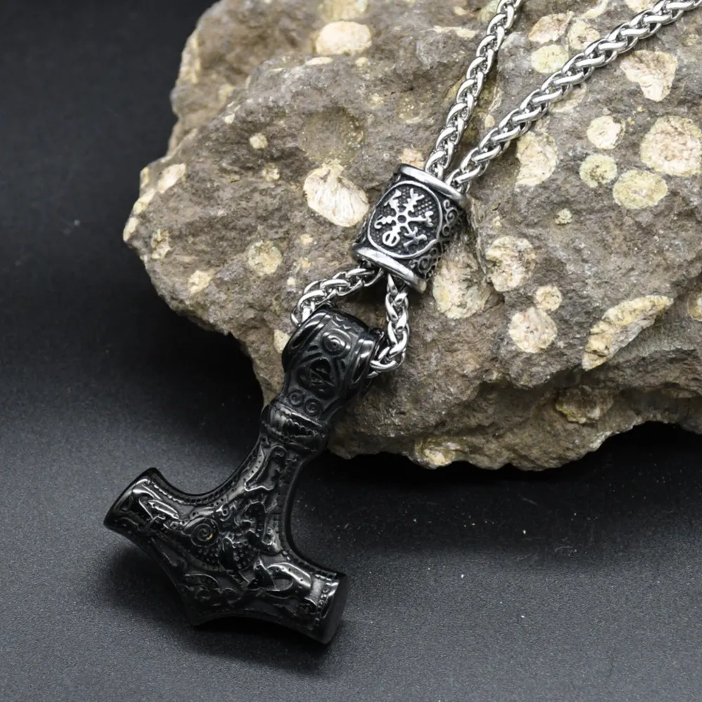 Norse Vikings Thor's Hammer Mjolnir Scandinavian Rune Amulet Keychain Stainless Steel Vegvisir Anchor Pendant Male Jewelry Norse Vikings Thor's Hammer Mjolnir Scandinavian Rune Amulet Keychain Stainless Steel Vegvisir Anchor Pendant Male Jewelry