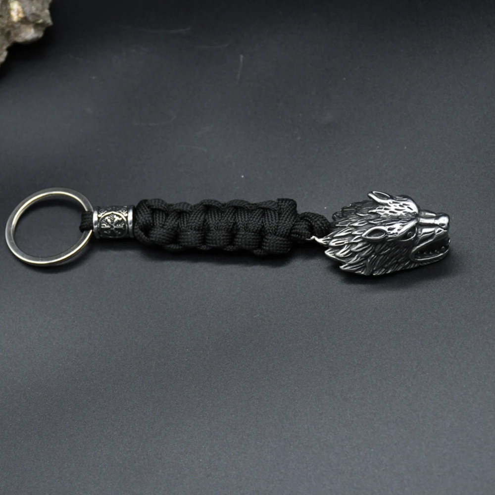 Viking Wolf Head Survival Rope Keychain Men's Stainless Steel Pendant Paracord Keyring Handmade Norse Pirates Rune Amulet Jewelr Viking Wolf Head Survival Rope Keychain Men's Stainless Steel Pendant Paracord Keyring Handmade Norse Pirates Rune Amulet Jewelr