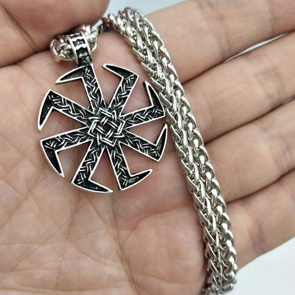 Slavic Kolovrat Amulet Pendant Pagan Sunfiower Talisman Norse Jewelry Necklace & Pendants Slavic Symbol Necklace Freeship