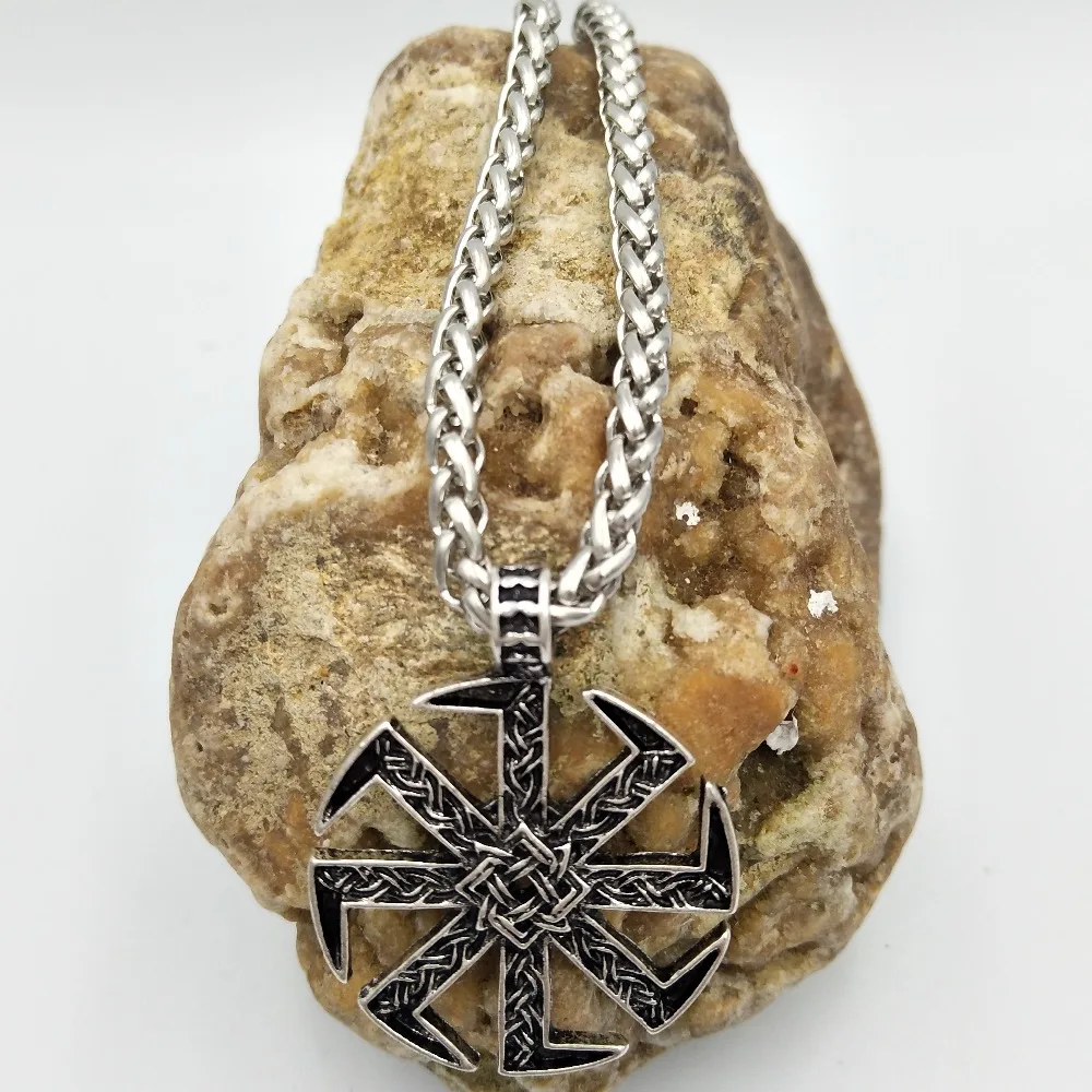 Slavic Kolovrat Amulet Pendant Pagan Sunfiower Talisman Norse Jewelry Necklace & Pendants Slavic Symbol Necklace Freeship