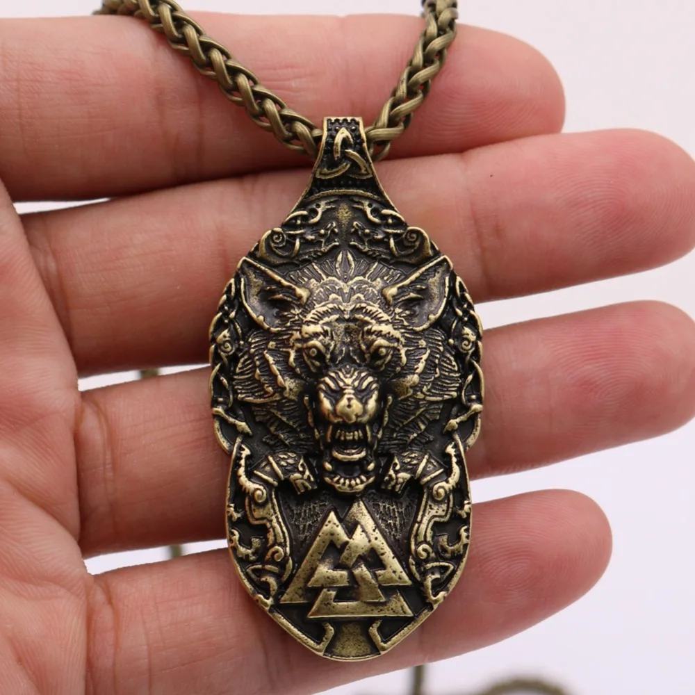 Wolf Paw Triskelion Triskele Valknut Symbol Amulet Viking odin wolf head Necklace Men Wolf Protect Me Talisman Jewelry