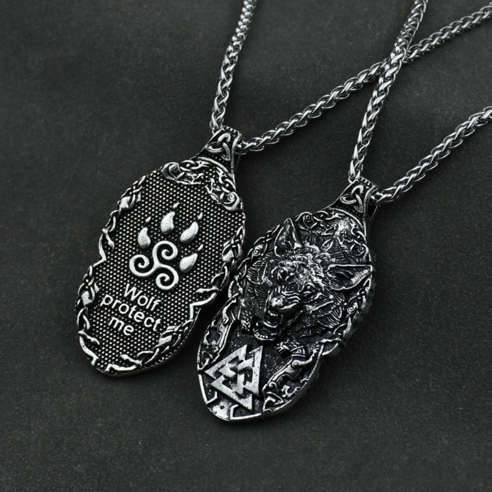 Wolf Paw Triskelion Triskele Valknut Symbol Amulet Viking odin wolf head Necklace Men Wolf Protect Me Talisman Jewelry