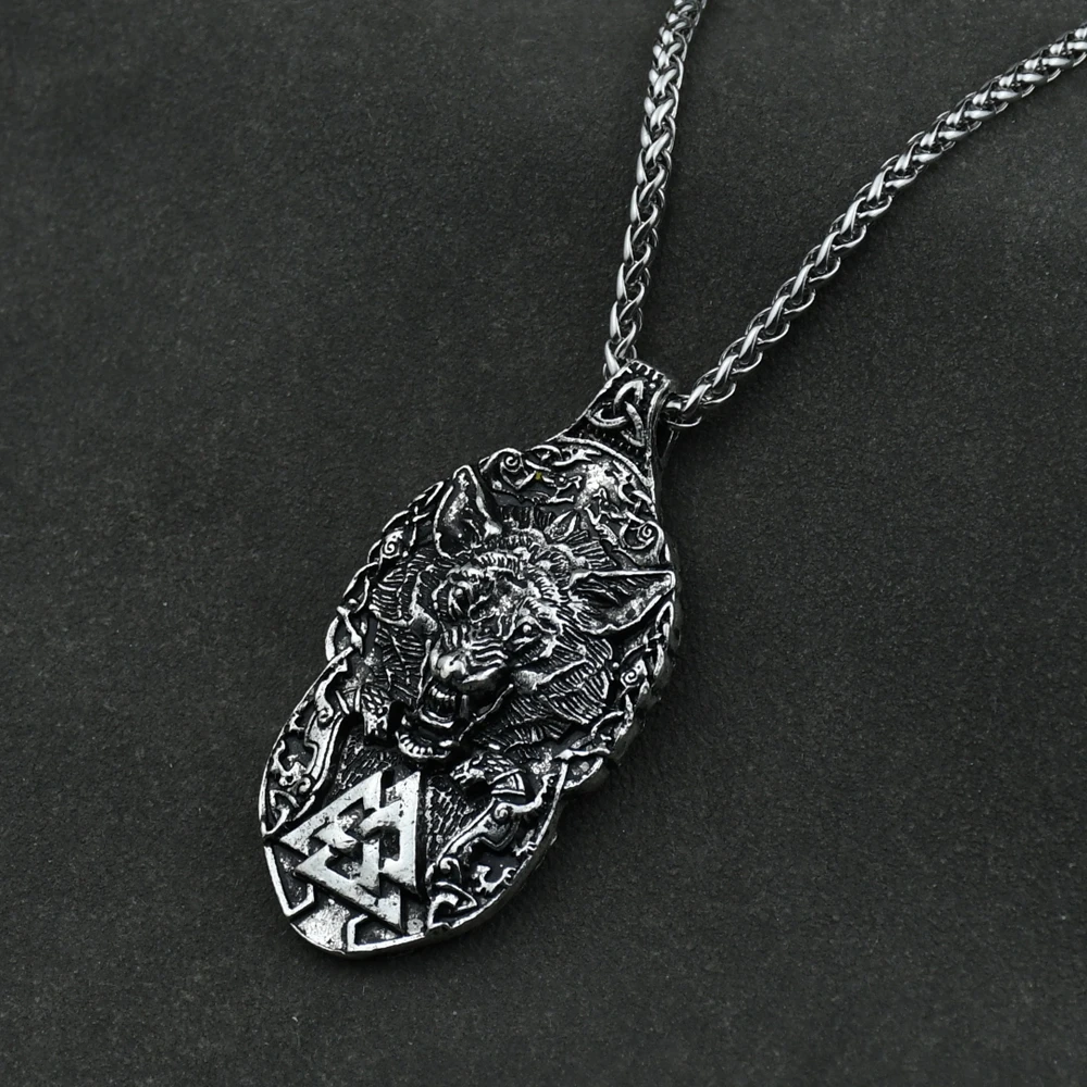 Wolf Paw Triskelion Triskele Valknut Symbol Amulet Viking odin wolf head Necklace Men Wolf Protect Me Talisman Jewelry