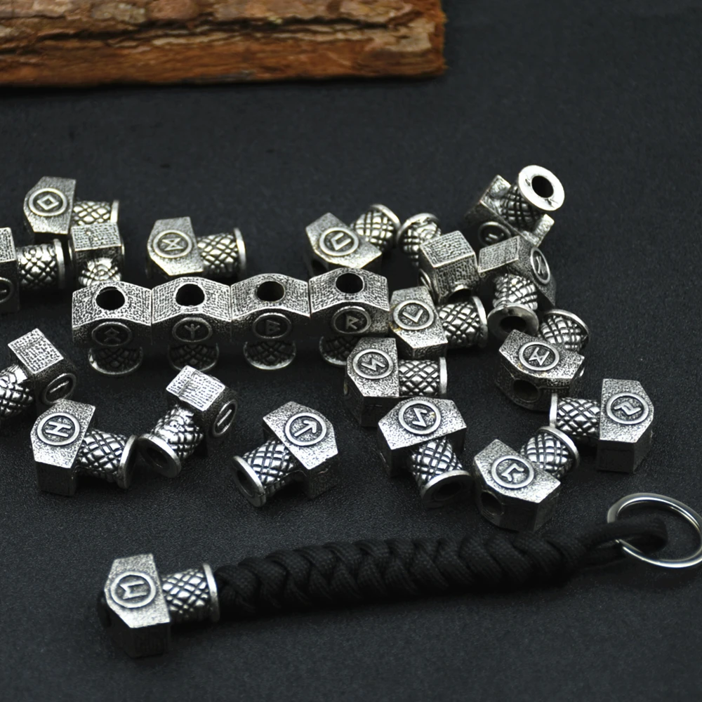 Viking Keychain Rune Beads Thor's Hammer and Scandinavian Rune Bead Accessories Paracord Keychain for Men and Women Viking Keychain Rune Beads Thor's Hammer and Scandinavian Rune Bead Accessories Paracord Keychain for Men and Women