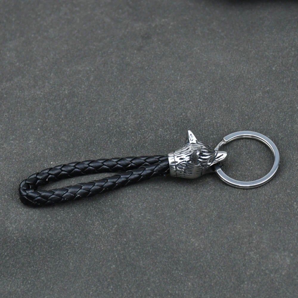 1Pcs Stainless Steel Wolf Amulet Jewelry PU Braided Woven Leather Keychain Viking Accessories Key Ring For Knife Car Decoration 1Pcs Stainless Steel Wolf Amulet Jewelry PU Braided Woven Leather Keychain Viking Accessories Key Ring For Knife Car Decoration