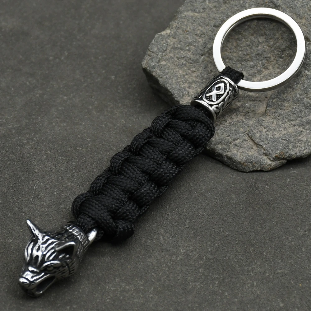 1Pcs Men's Stainless Steel Viking Wolf Head Keychain Knife Pendant Valknut Runes Beads Paracord Keyring Handmade Jewelry 1Pcs Men's Stainless Steel Viking Wolf Head Keychain Knife Pendant Valknut Runes Beads Paracord Keyring Handmade Jewelry