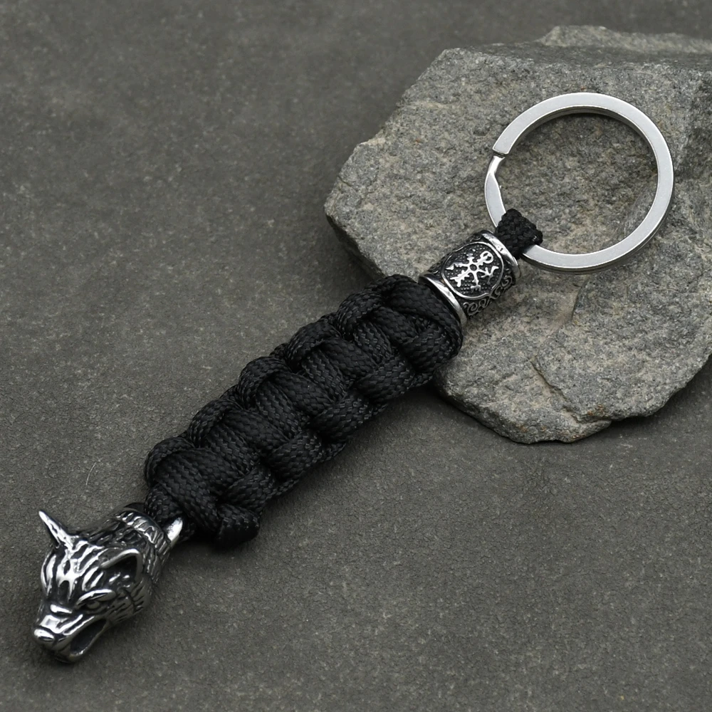 1Pcs Men's Stainless Steel Viking Wolf Head Keychain Knife Pendant Valknut Runes Beads Paracord Keyring Handmade Jewelry 1Pcs Men's Stainless Steel Viking Wolf Head Keychain Knife Pendant Valknut Runes Beads Paracord Keyring Handmade Jewelry