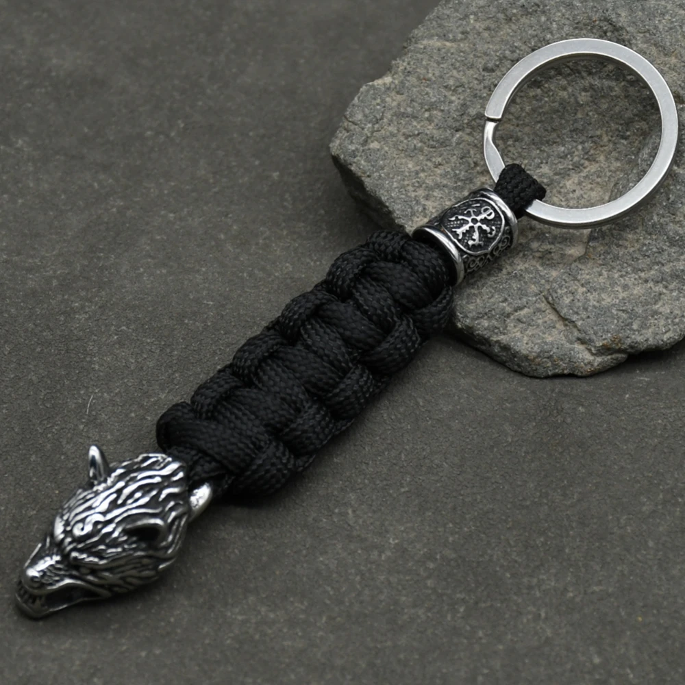 1Pcs Men's Stainless Steel Viking Wolf Head Keychain Knife Pendant Valknut Runes Beads Paracord Keyring Handmade Jewelry 1Pcs Men's Stainless Steel Viking Wolf Head Keychain Knife Pendant Valknut Runes Beads Paracord Keyring Handmade Jewelry