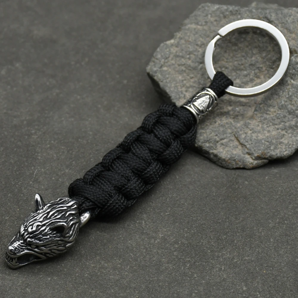 1Pcs Men's Stainless Steel Viking Wolf Head Keychain Knife Pendant Valknut Runes Beads Paracord Keyring Handmade Jewelry 1Pcs Men's Stainless Steel Viking Wolf Head Keychain Knife Pendant Valknut Runes Beads Paracord Keyring Handmade Jewelry