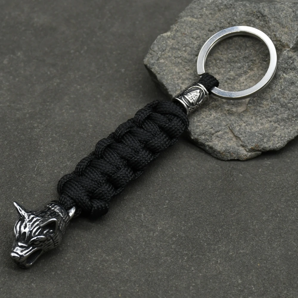 1Pcs Men’s Stainless Steel Viking Wolf Head Keychain Knife Pendant Valknut Runes Beads Paracord Keyring Handmade Jewelry 1Pcs Men's Stainless Steel Viking Wolf Head Keychain Knife Pendant Valknut Runes Beads Paracord Keyring Handmade Jewelry