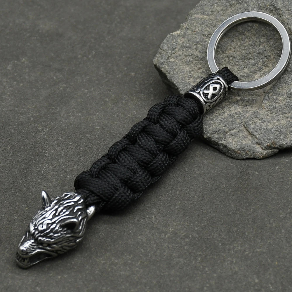 1Pcs Men's Stainless Steel Viking Wolf Head Keychain Knife Pendant Valknut Runes Beads Paracord Keyring Handmade Jewelry 1Pcs Men's Stainless Steel Viking Wolf Head Keychain Knife Pendant Valknut Runes Beads Paracord Keyring Handmade Jewelry