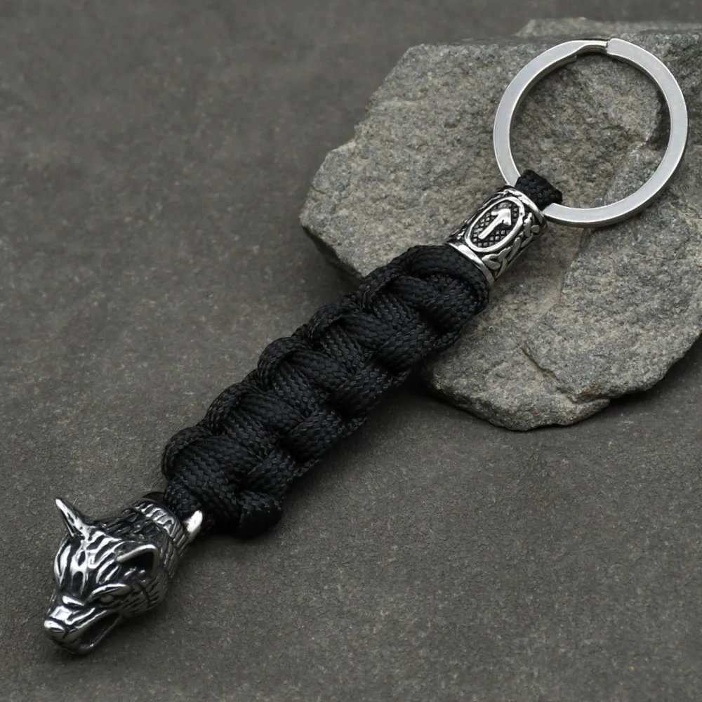 1Pcs Men's Stainless Steel Viking Wolf Head Keychain Knife Pendant Valknut Runes Beads Paracord Keyring Handmade Jewelry 1Pcs Men's Stainless Steel Viking Wolf Head Keychain Knife Pendant Valknut Runes Beads Paracord Keyring Handmade Jewelry