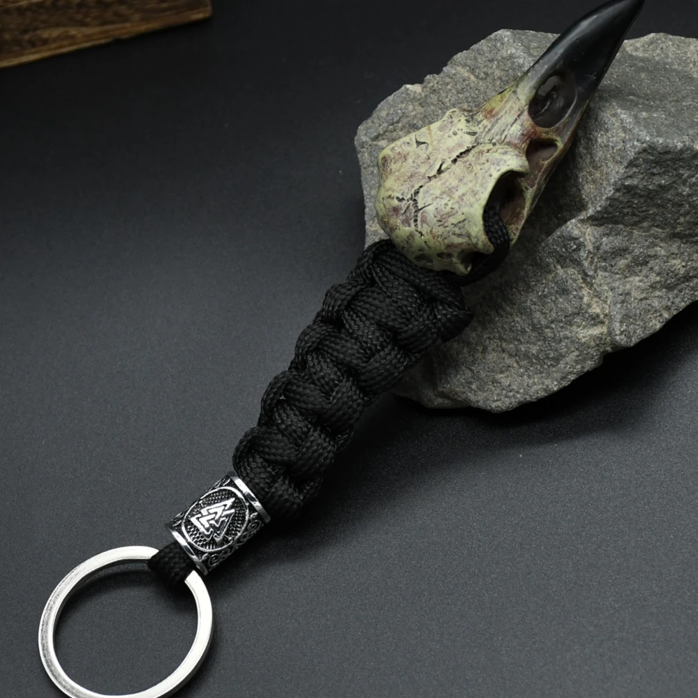 Odin Crow Skeleton Keychain Vikings Eagle's head Pendant Keyring Paracord Rope Norse Pirates Rune Valknut Amulet Jewelry Gift Odin Crow Skeleton Keychain Vikings Eagle's head Pendant Keyring Paracord Rope Norse Pirates Rune Valknut Amulet Jewelry Gift